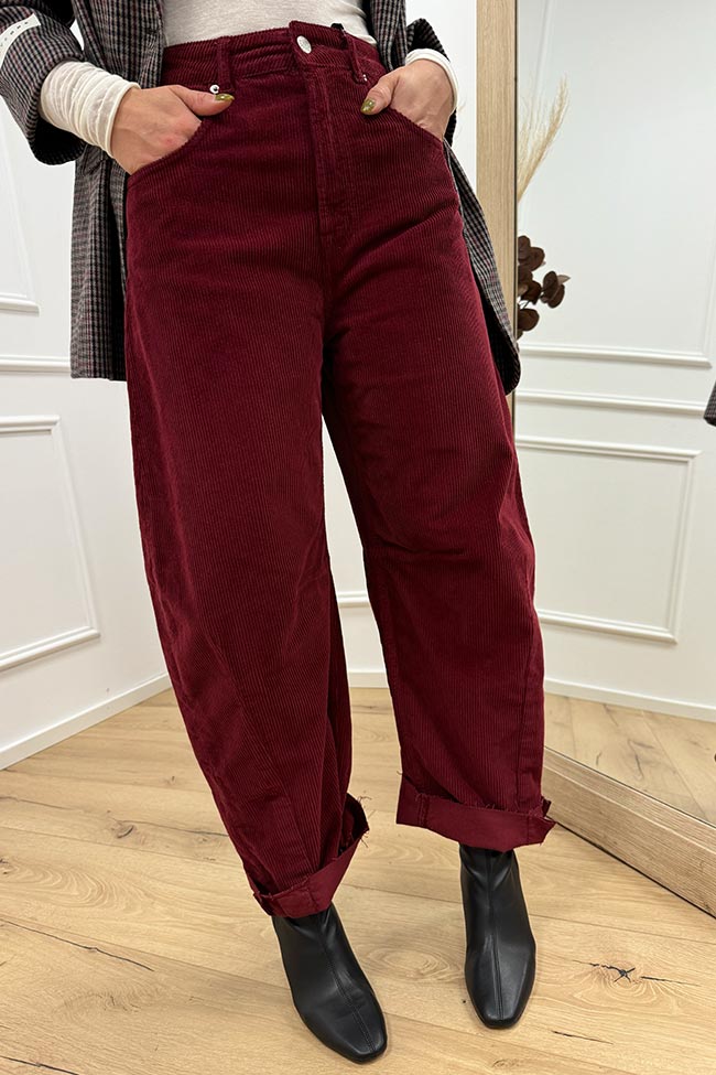 Haveone - Pantaloni Barbara bordeaux millerighe balloon fit