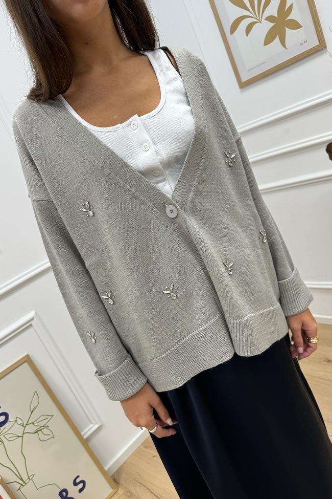 So Allure - Cardigan perla con cabochon