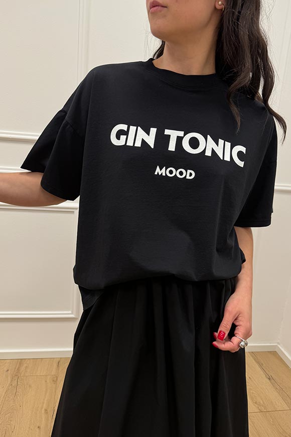 Vicolo - T shirt nera "Gin Tonic Mood"