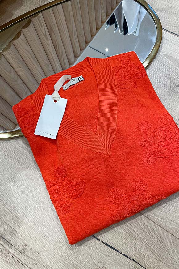 Haveone - Maglia arancio con rose jacquard