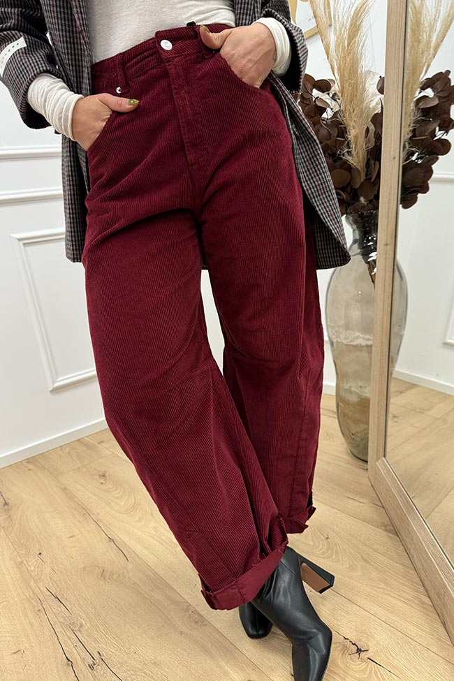 Haveone - Pantaloni Barbara bordeaux millerighe balloon fit