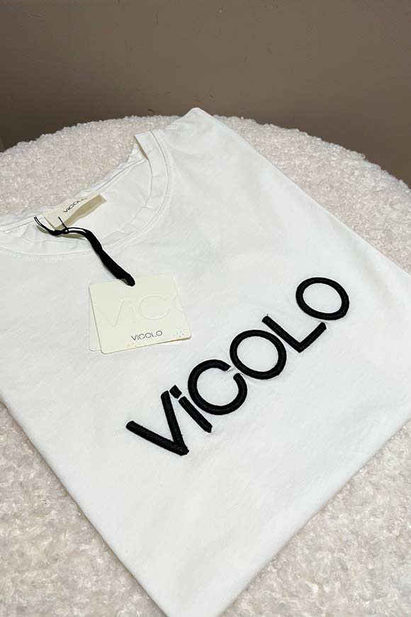 Vicolo - T shirt bianca logo Vicolo ricamato nero