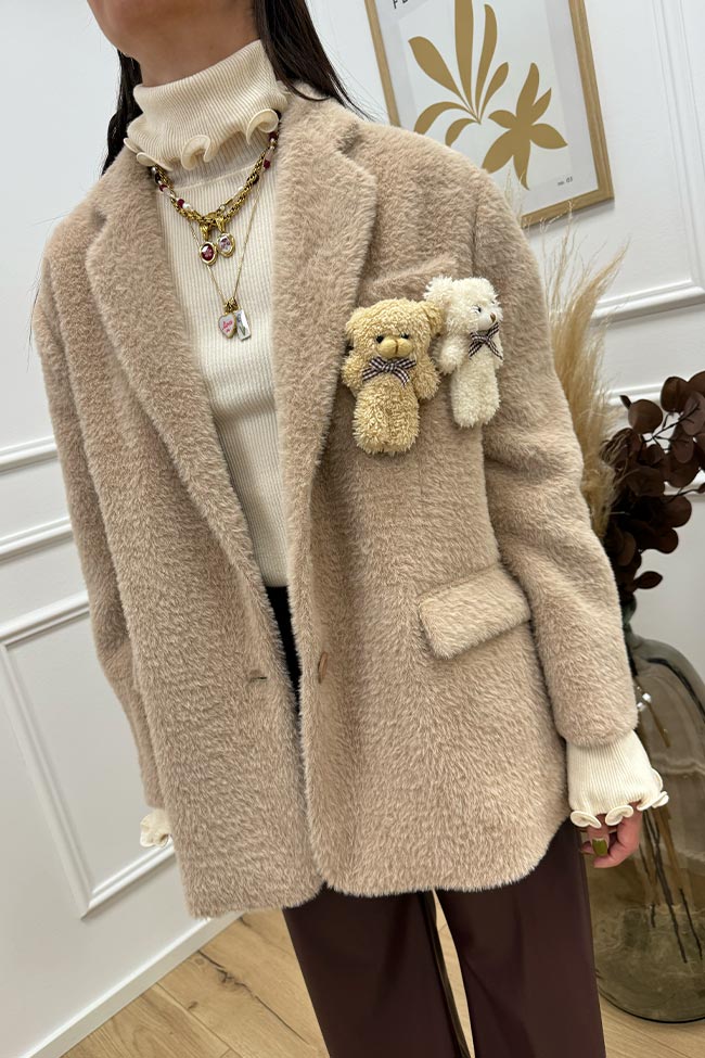 Dixie - Giacca over beige spille teddy