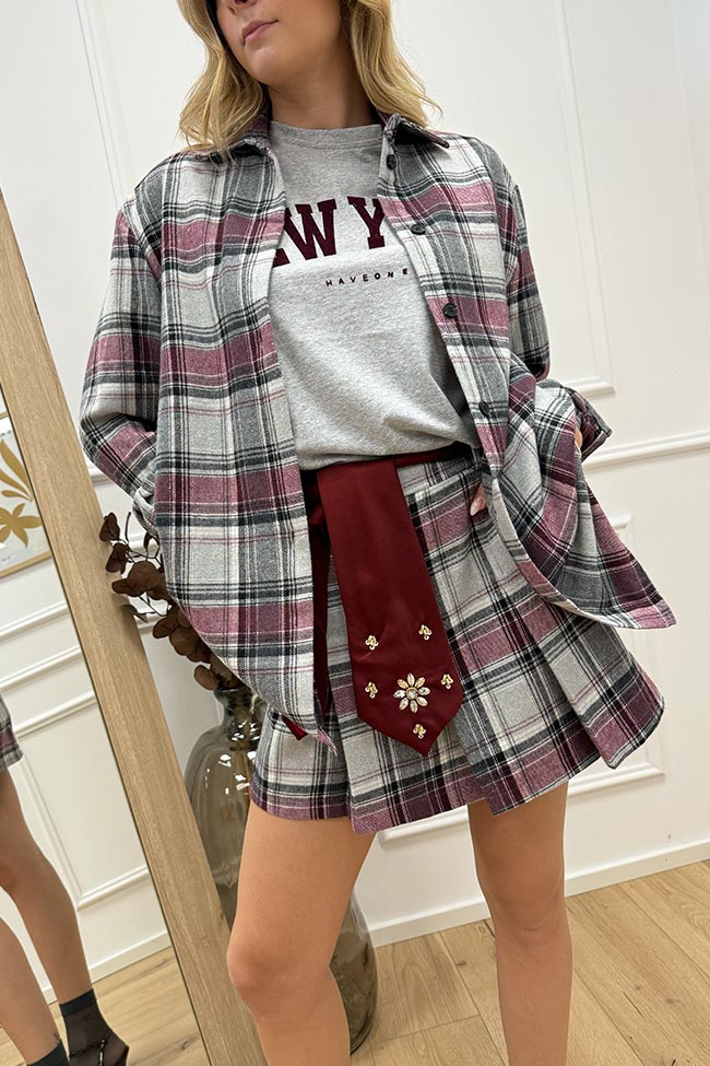 Haveone - Camicia tartan grigia, bordeaux in flanella