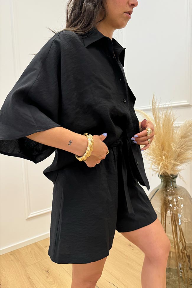 Haveone - Camicia kimono nera con tasca