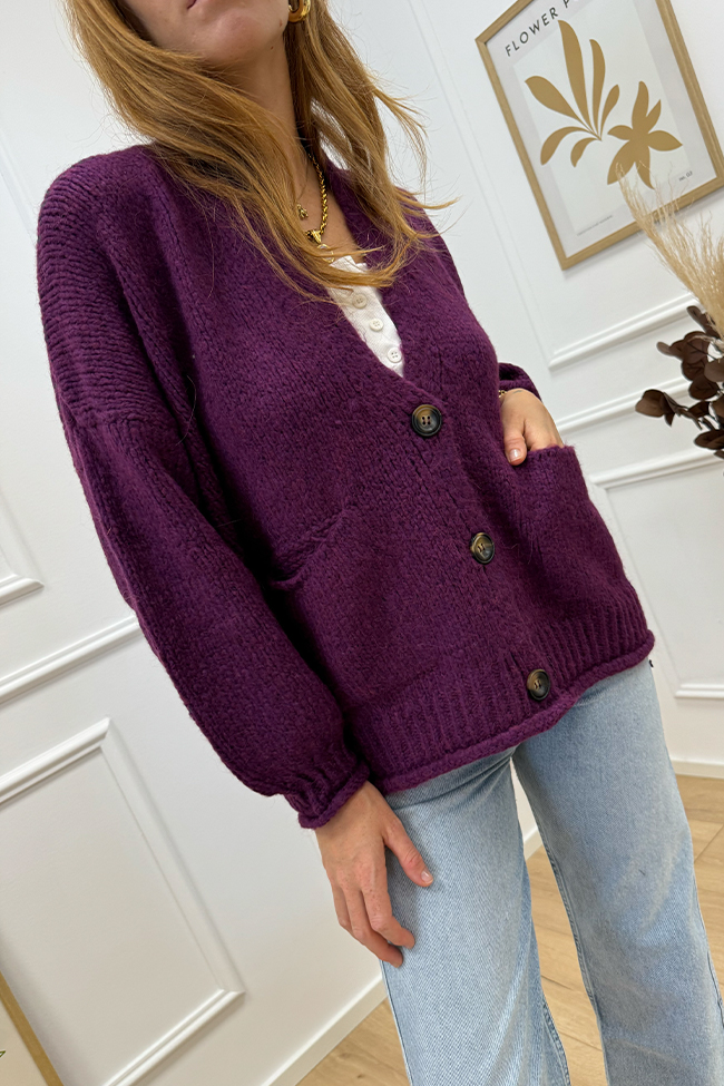 Haveone - Cardigan corto vino tre bottoni misto alpaca