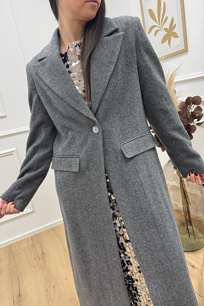 Haveone - Cappotto lungo grigio monopetto in lana