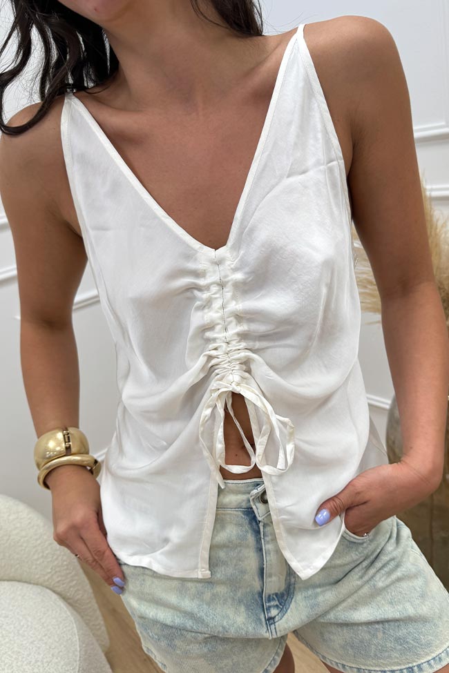 Haveone - Top in raso bianco con coulisse