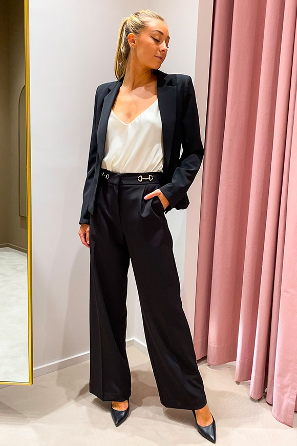 Vicolo - Black palazzo pants with golden clamps