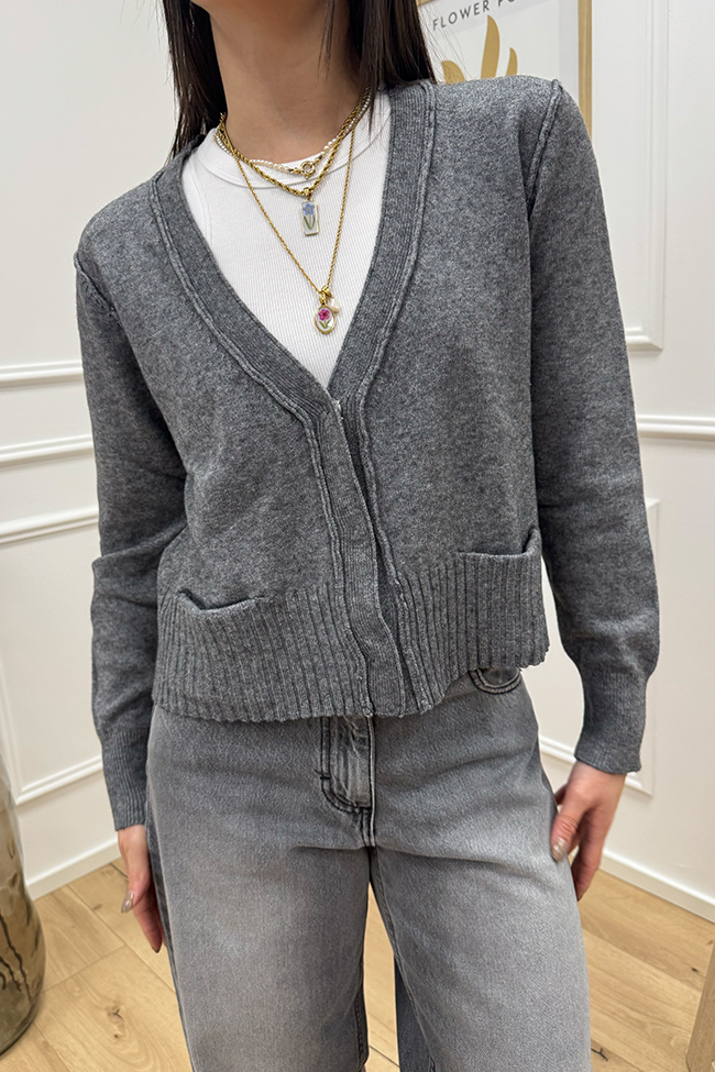 Haveone - Cardigan a rovescio grigio con taschine