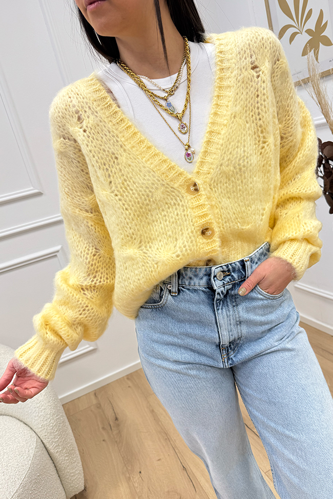 Vicolo - Cardigan fluffly limone corto