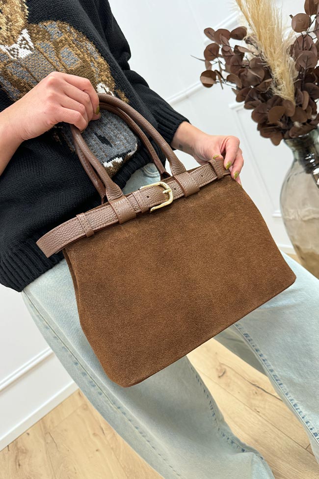 Calibro Shop - Borsa Livia caramello in pelle scamosciata con cintura