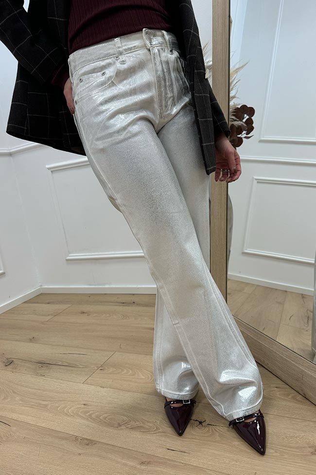 Glamorous - Jeans spalmato argento straight fit