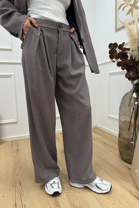 Crispy - Pantalone palazzo Marsiglia bordeaux pied de poule