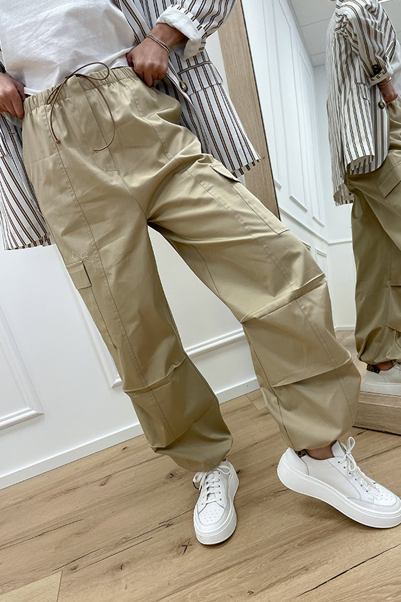 Haveone - Pantaloni cargo sabbia con coulisse