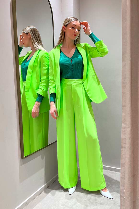 Vicolo - Tuxedo-style lime jacket with gathered sleeves