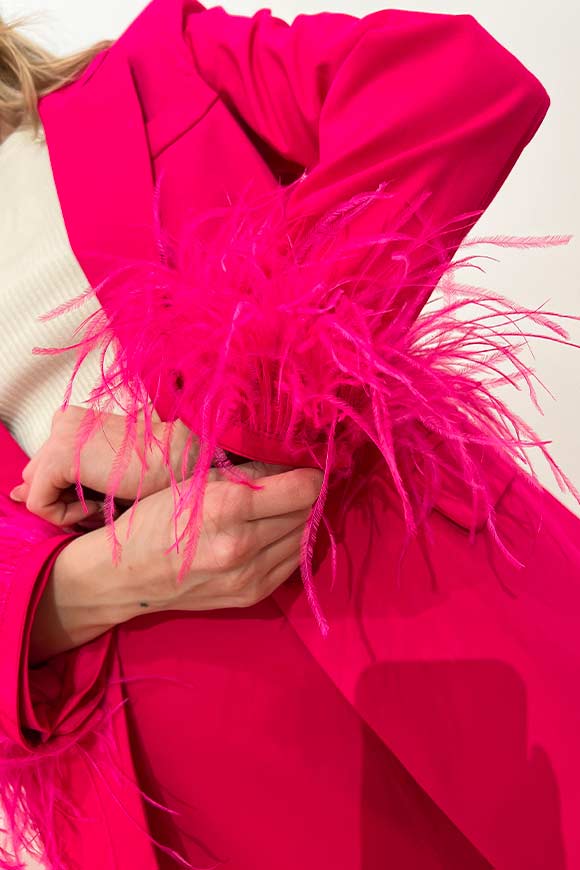 Tensione In - Magenta jacket in cotton gabardine with feathers