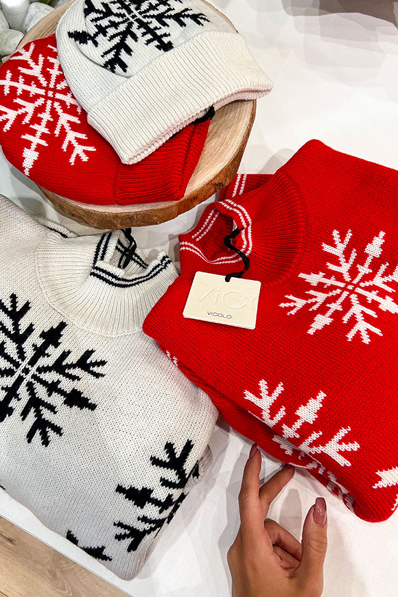 Vicolo - Red jacquard snowflake sweater