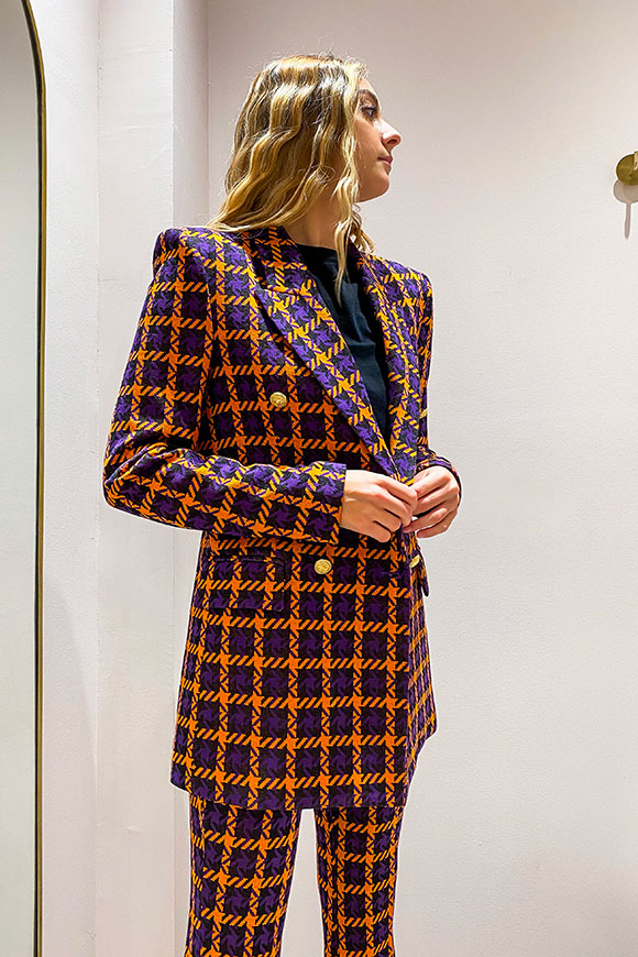 Vicolo - Purple and orange maxi houndstooth jacket