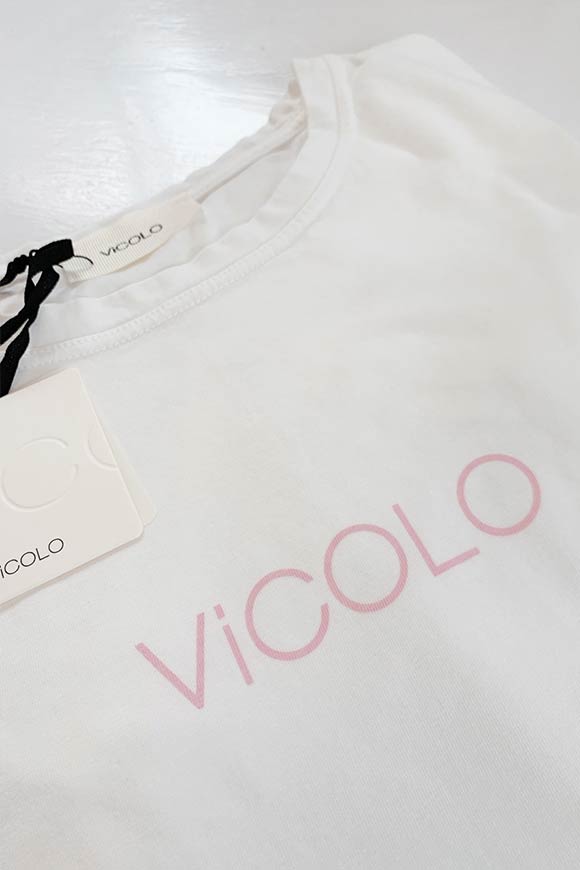 Vicolo - T shirt bianca con logo rosa