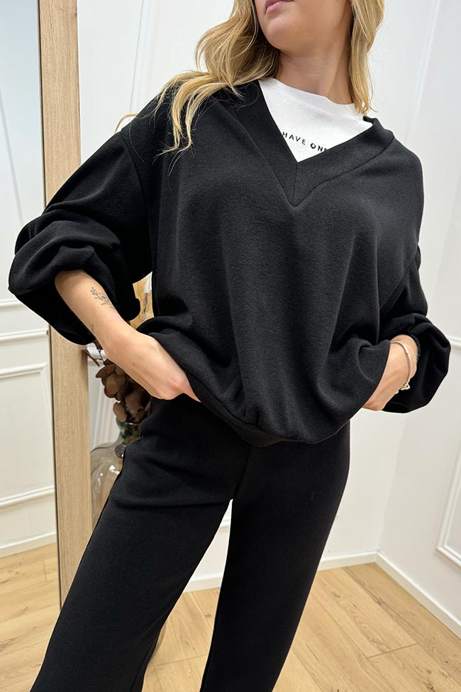 Haveone - Maglia nera scollo a v fit oversize