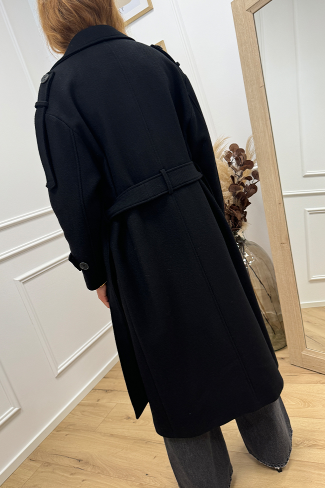 Haveone - Cappotto trench nero con cintura