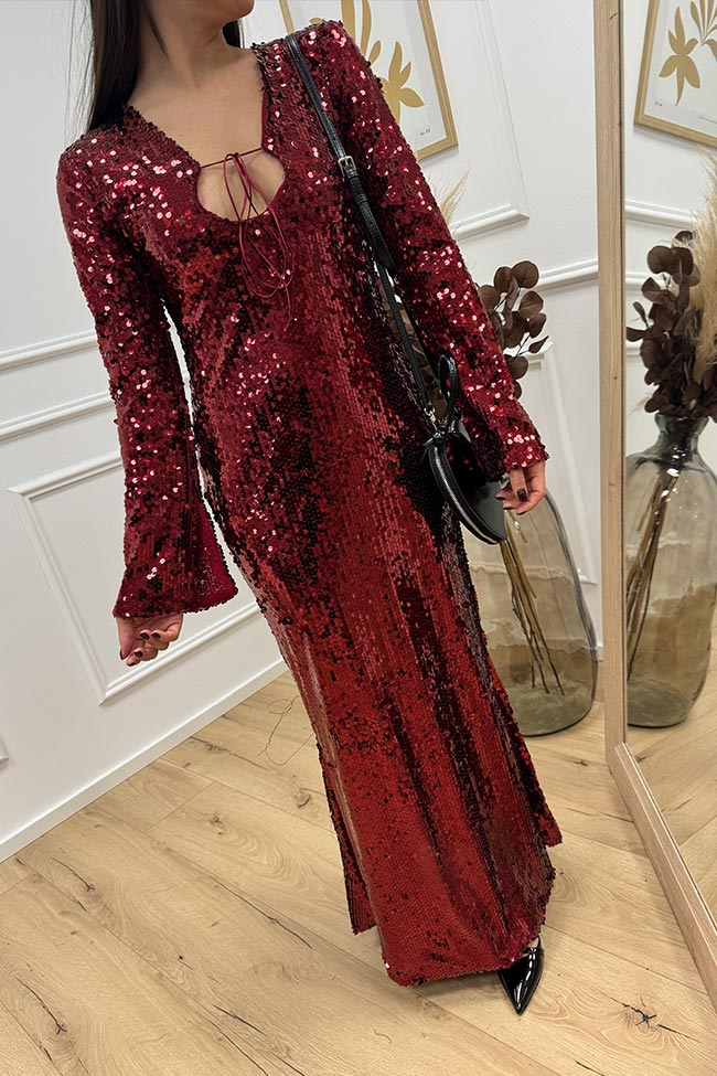 Haveone - Vestito lungo in paillettes bordeaux