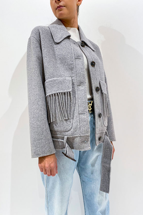 Vicolo - Cappotto grigio corto stile bomber con cintura