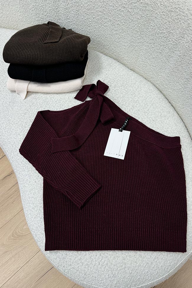 Haveone - Maglia bordeaux monospalla con fiocco