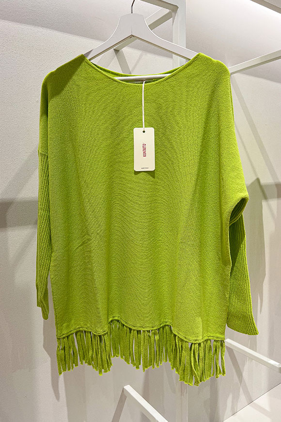 Kontatto - Maglia lime girocollo con frange