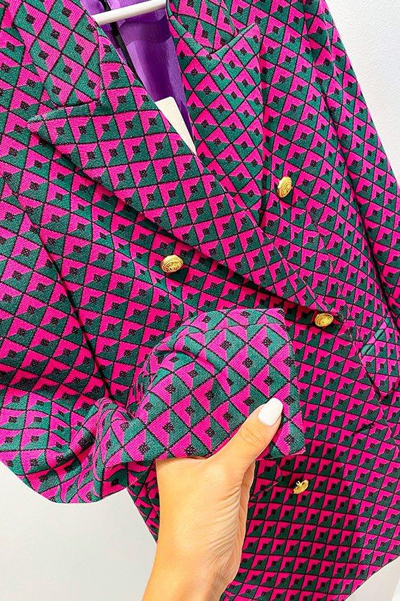 Vicolo - Fuchsia and green micro houndstooth jacket