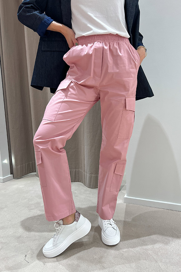 Tensione In - Pantaloni rosa in cotone con elastico