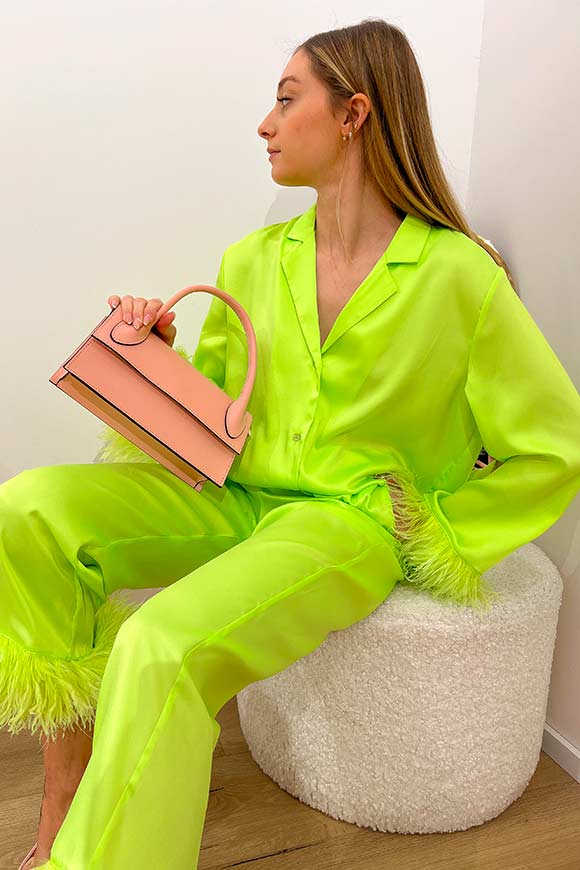 Vicolo - Acid green pajama-style shirt with feathers