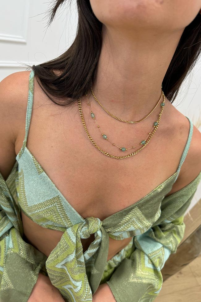 Haveone - Top crop zig zag verde, acqua con fiocco