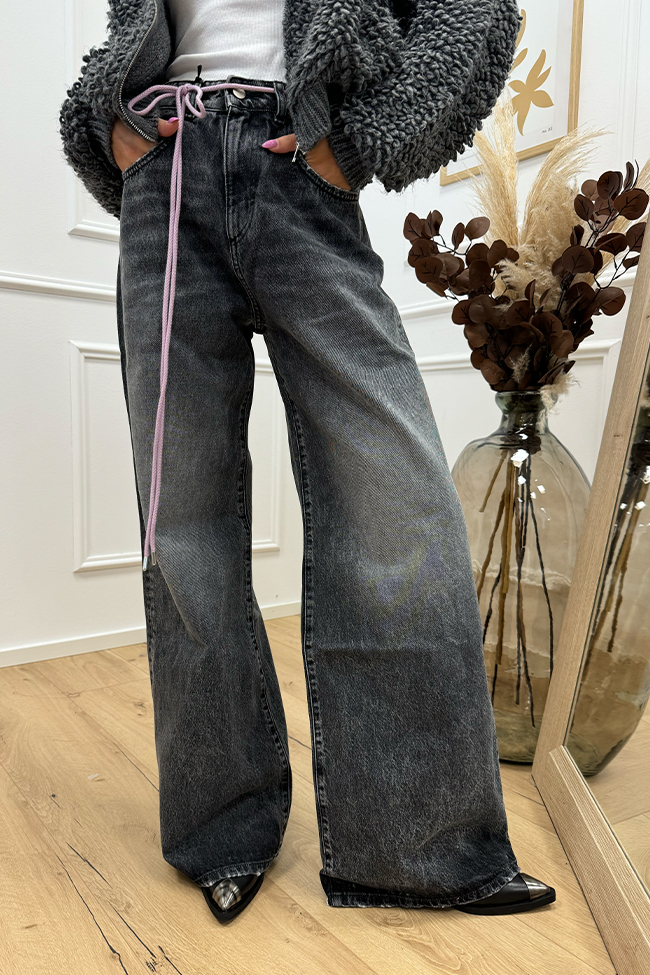 Icon Denim - Jeans Debby grigio scuro con laccio in corda