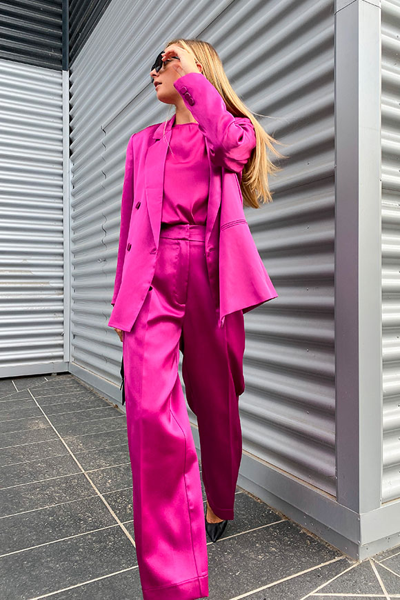 Vicolo - Magenta palazzo trousers in satin