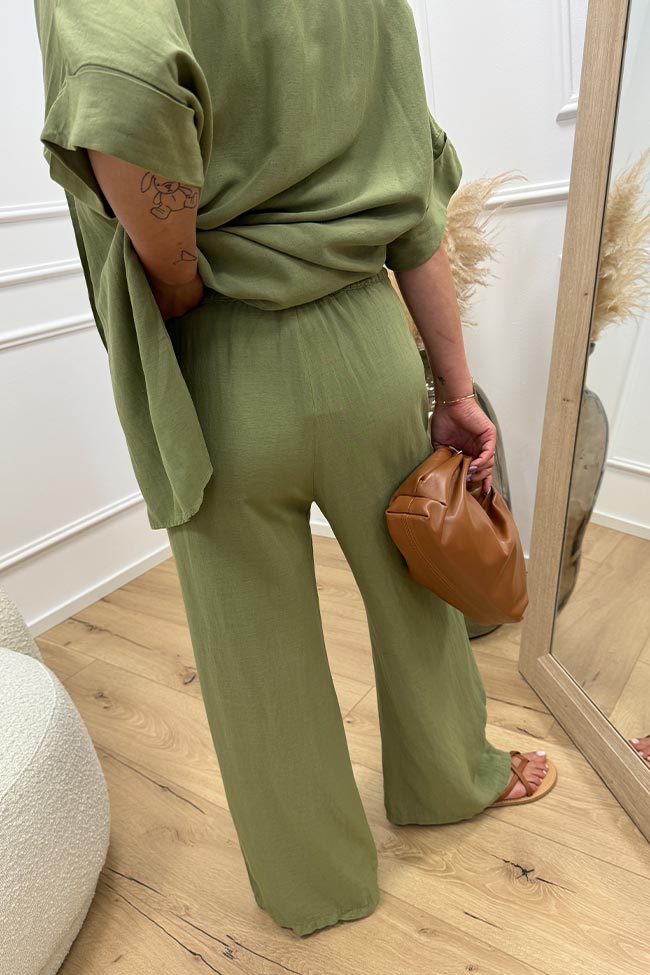 Haveone - Completo camicia e pantalone oliva misto lino