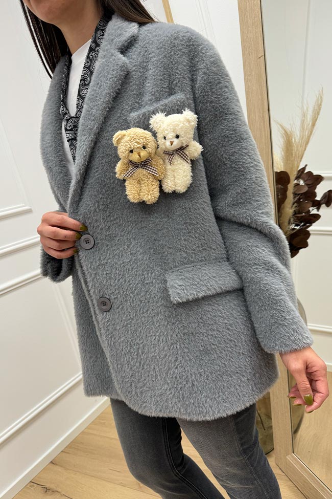 Dixie - Giacca over grigia spille teddy