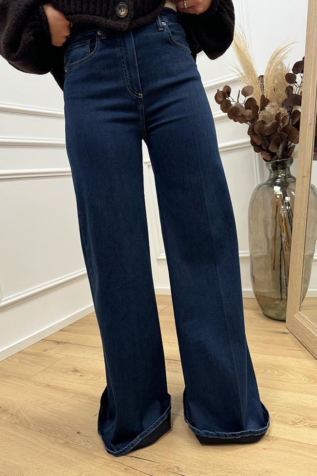 Haveone - Jeans a palazzo stretch blu scuro