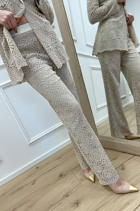 Haveone - Pantaloni gesso in pizzo