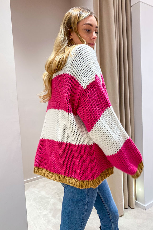 Vicolo - Pink, white and camel striped wool blend cardigan