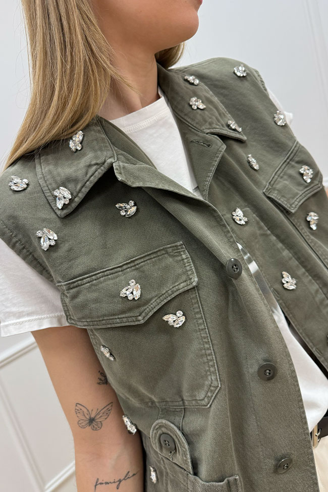 Vicolo - Gilet military con cabochon