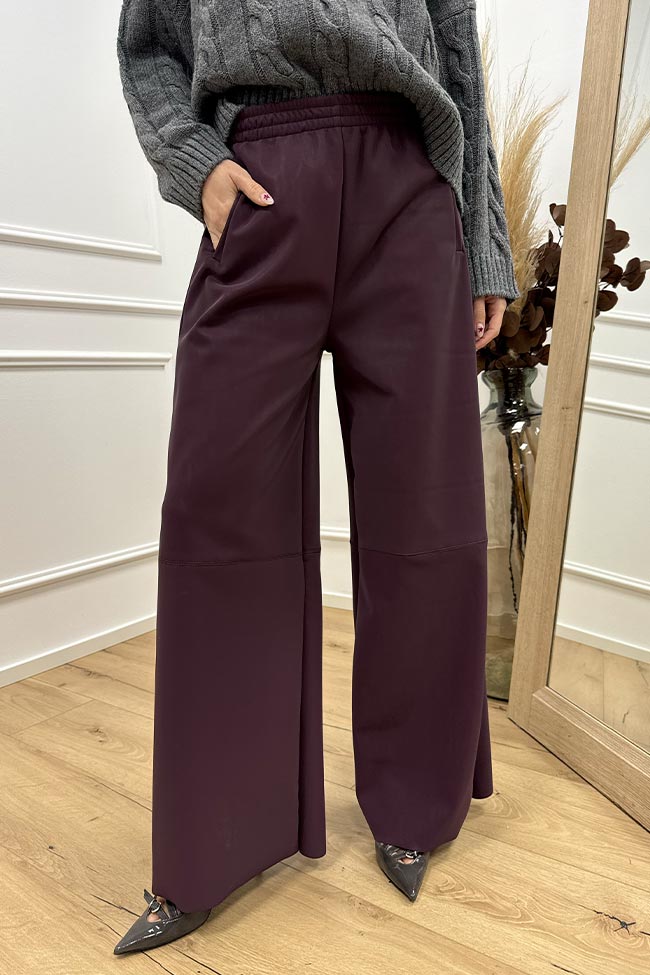 Haveone - Pantaloni bordeaux in ecopelle opaca