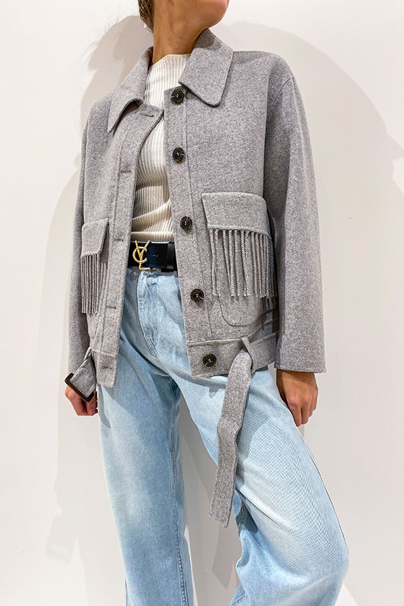 Vicolo - Cappotto grigio corto stile bomber con cintura