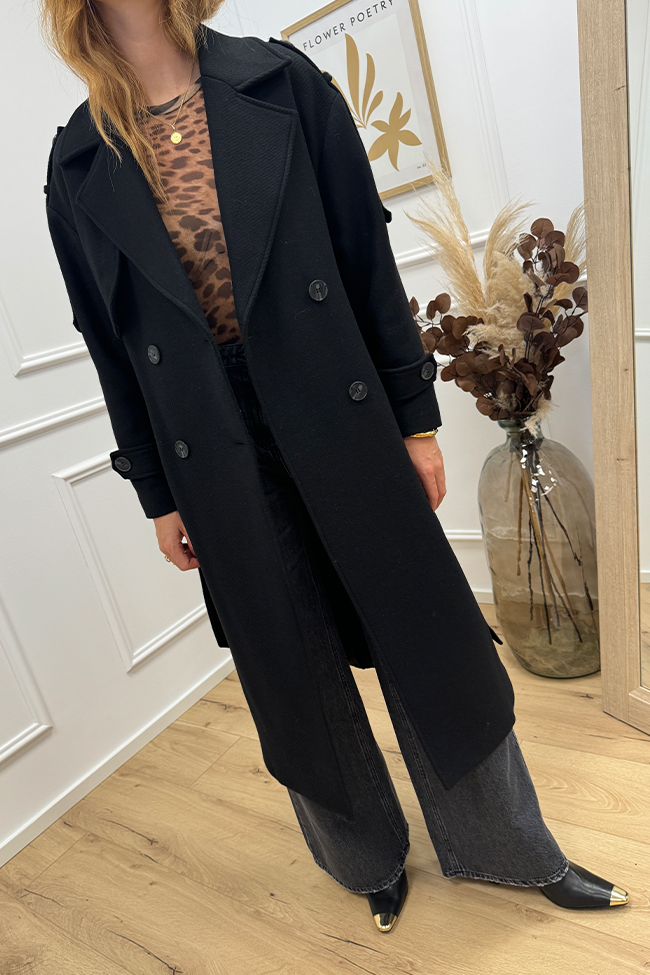 Haveone - Cappotto trench nero con cintura