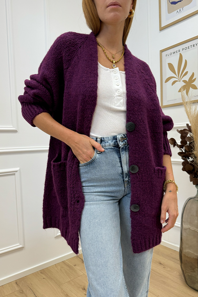 Haveone - Cardigan lungo vino con bottoni misto alpaca