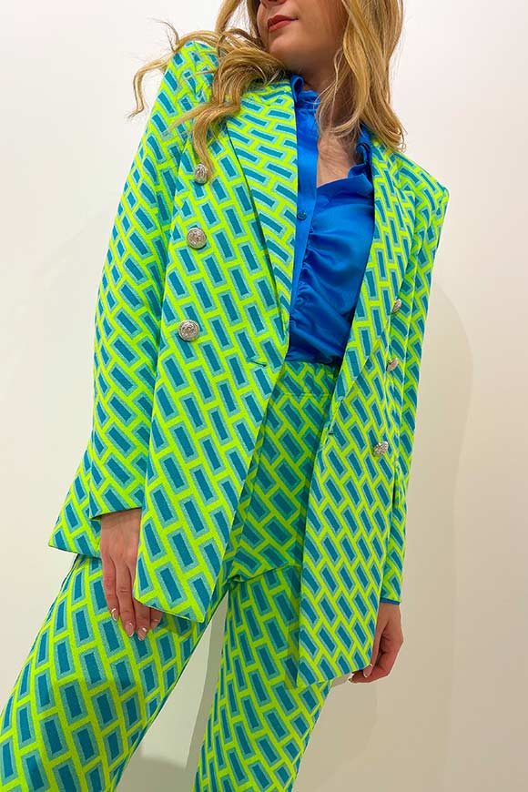 Vicolo - Turquoise and acid green geometric patterned jacket