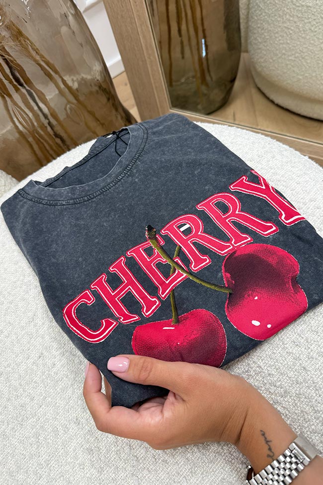 Crispy - T shirt grigia stampa "Cherry"