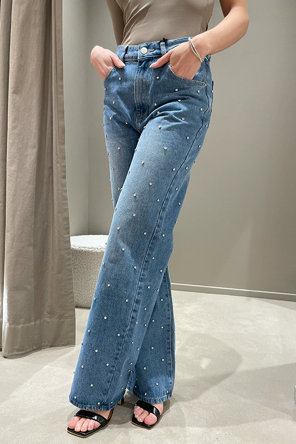 The Lulù - Jeans blu a palazzo con strass