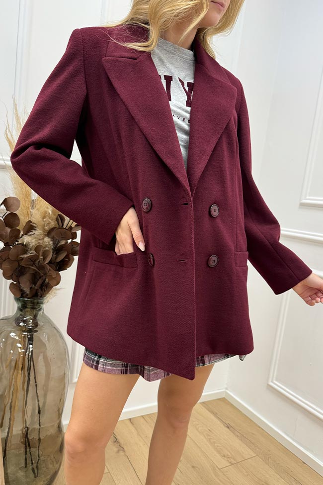 Haveone - Cappotto sangria doppiopetto corto